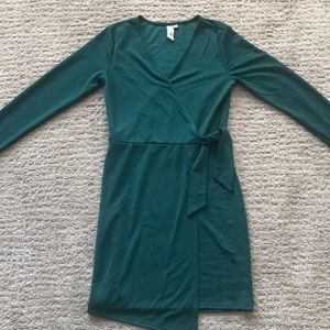 Emerald Green faux wrap dress